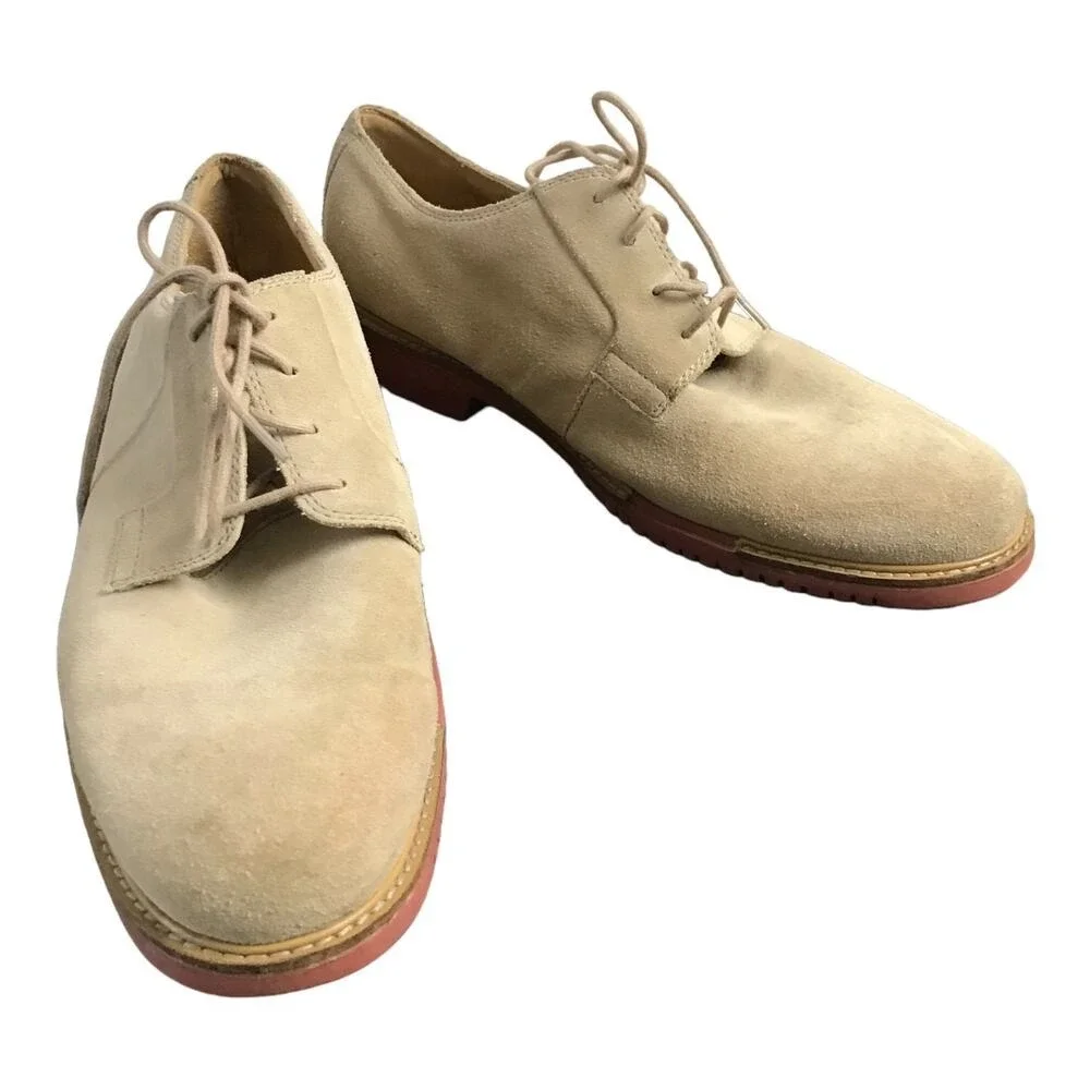 Cole Haan Derby Mens 11 Tan Suede C12161 Lace‎ Up Brick Red Sole Plain Toe Shoes
